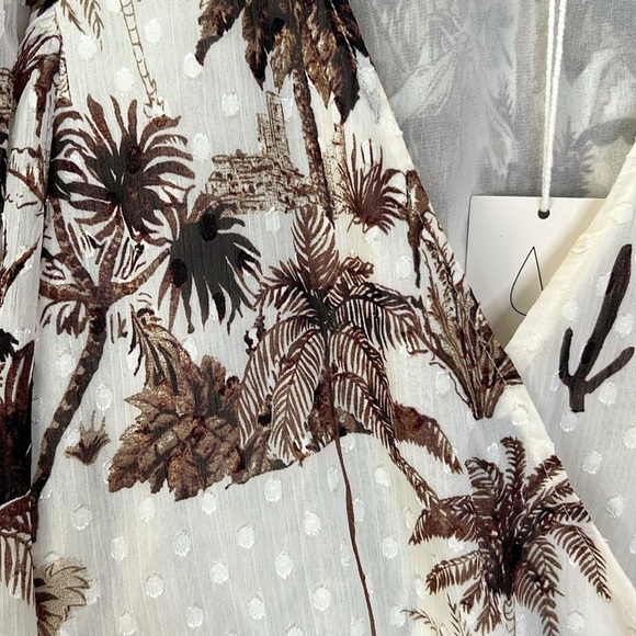 Joie Desert Palm Tree Faux Wrap Long Sleeve Crop Blouse Size S - Picture 4 of 9